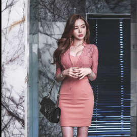 跨境女装2025日韩版名媛性感拼接蕾丝修身夜店装包臀连衣裙女