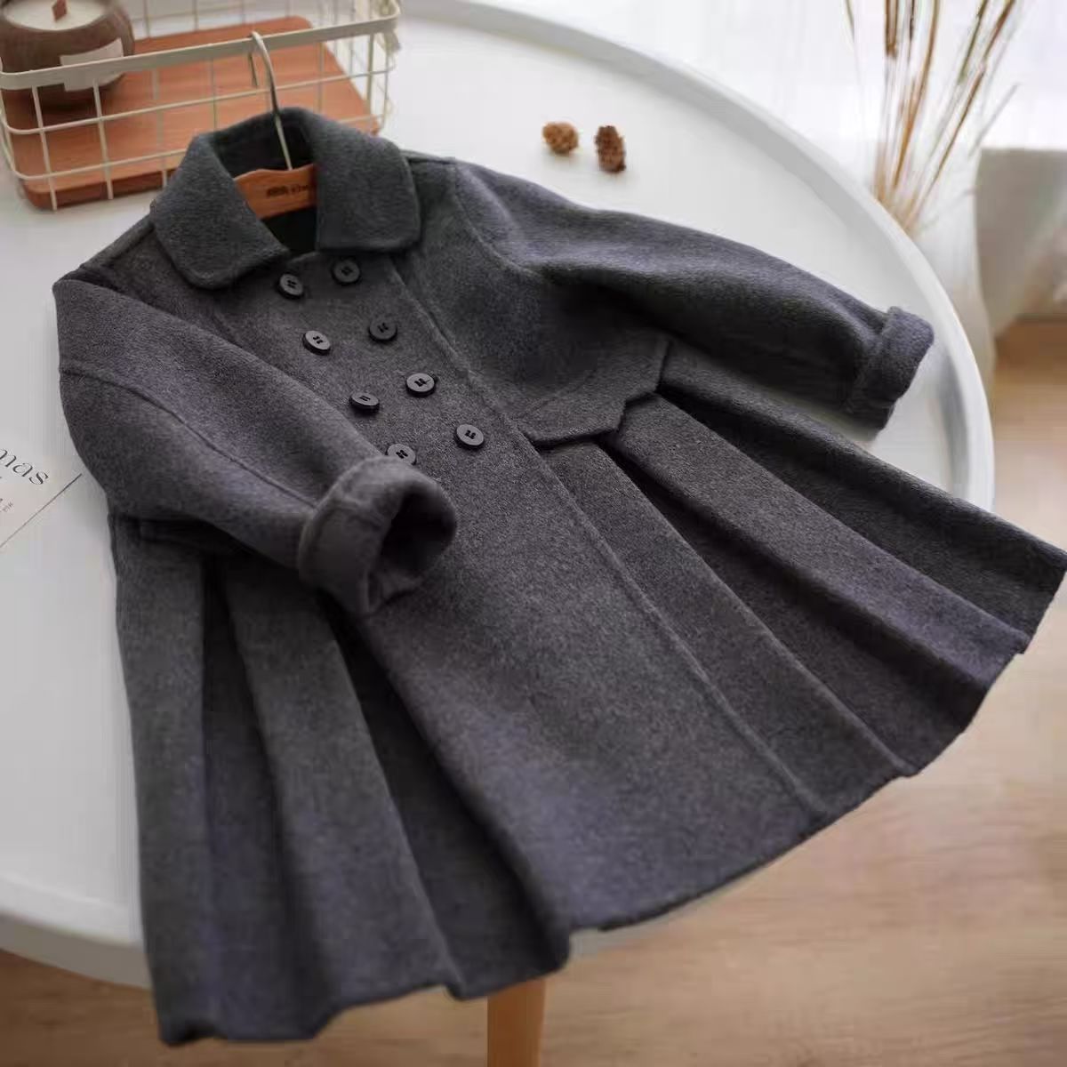 Autumn double-sided children's solid color woolen coat