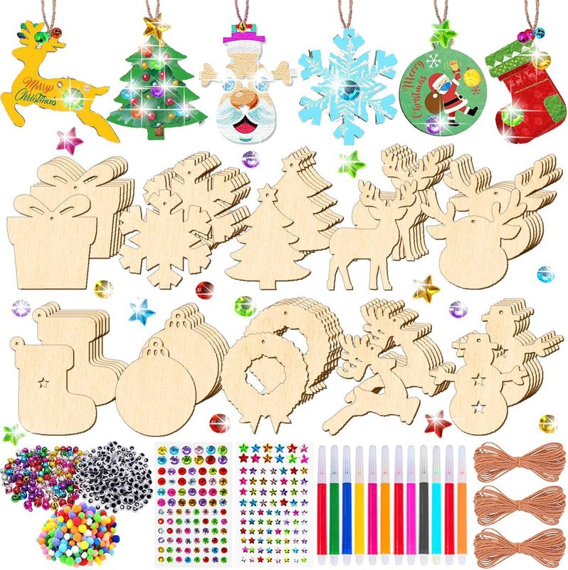 クリスマス木製ペンダント工芸品ペンダント雪だるま木製 DIY パーティーパーティーぶら下げ木片装飾セット|undefined