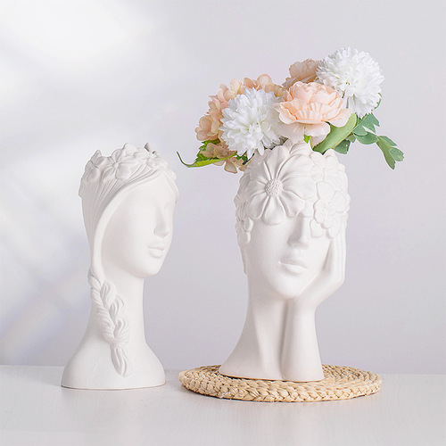 Nordic creative human body ceramic vase white simple home furnishings creative ins style European style light luxury and high-end sense
