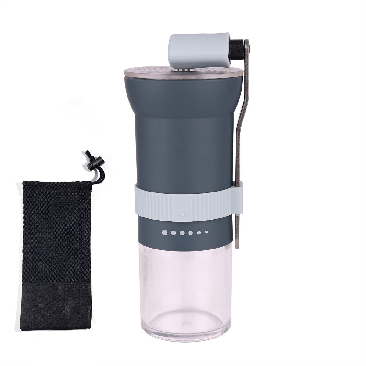 Molinillo de café manual SW-118 gris, de 6 velocidades con ajuste externo + bolsa de almacenamiento.