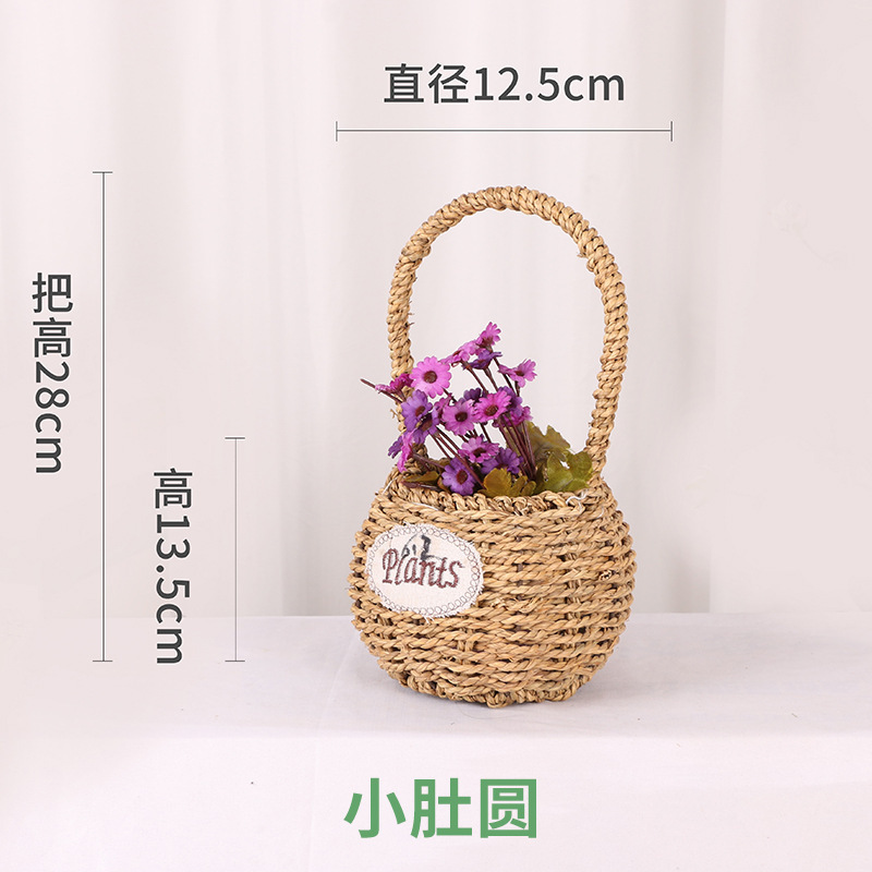 Cesta de Flores Tejida a Mano de Hierba Natural, Decorativa, para Arreglos Florales y Fiestas