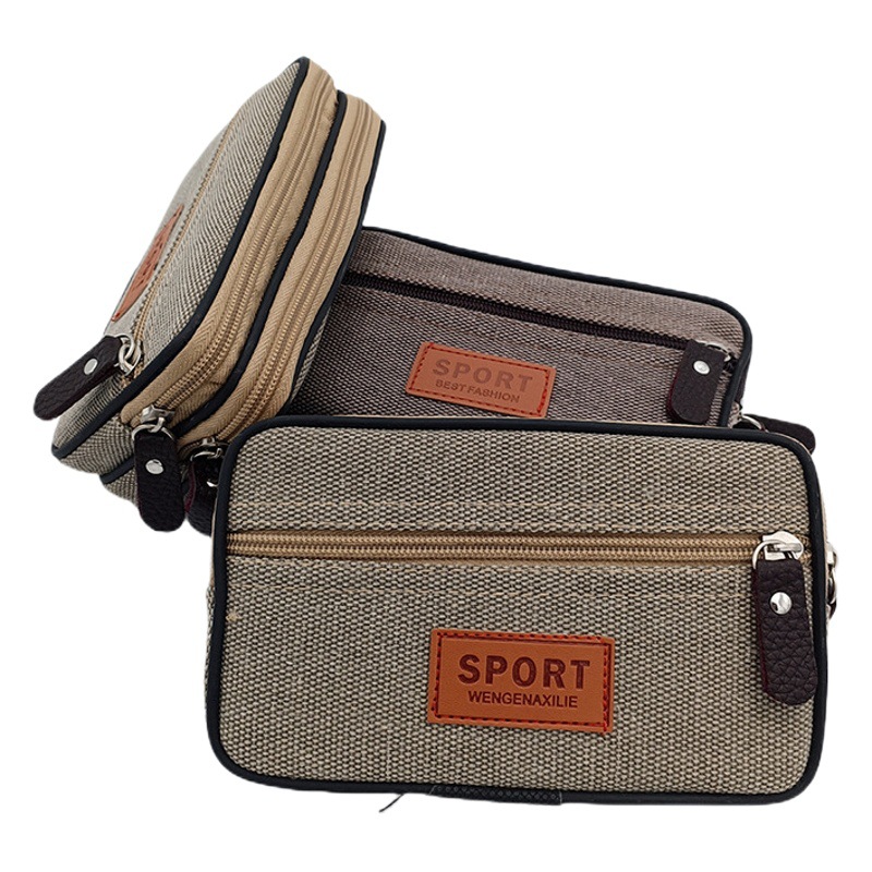 L2224 bolsa de cintura de lona horizontal grande para hombres multifuncional al aire libre teléfono móvil bolsa de cintura bolsa de pecho billetera de negocios 9,9