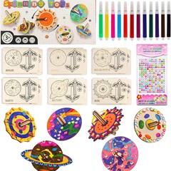 クロスボーダー太陽系木製塗装カラフルなジャイロ12点セットdiy男の子の女の子がおもちゃを解凍します