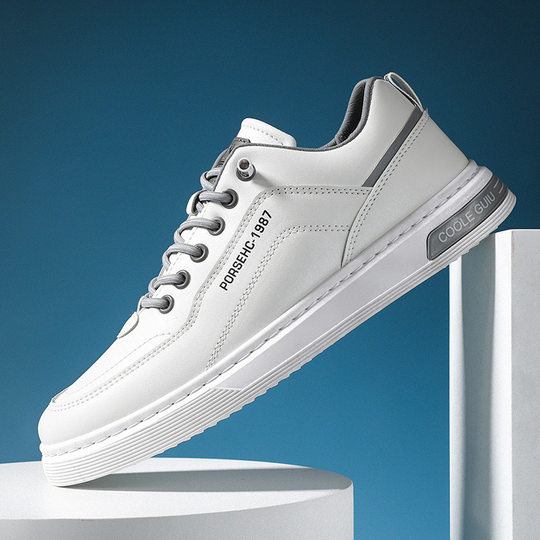 Summer Men's Shoes Korean Style Trendy Versatile Men's Sports Slip-On White Flat Shoes White Leather Shoes Casual Trendy Shoes