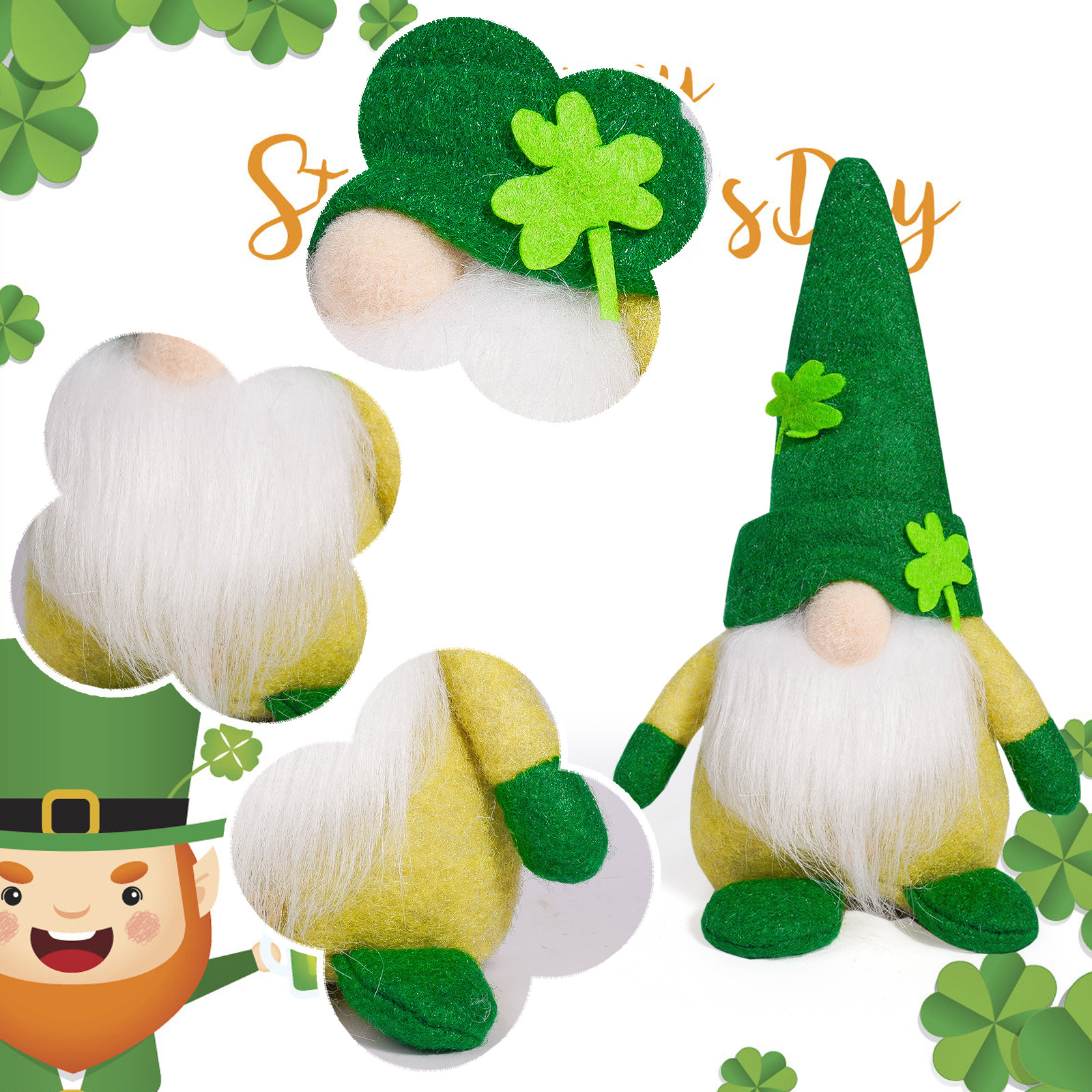 Día de San Patricio muñecas sin cara muñecas decorativas irlandesas día de trébol Rudolph tema decoración de fiesta