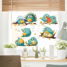 可爱小鸟卧室门装饰贴画浴室橱柜镜子美化卡通贴纸树枝鸟墙贴画