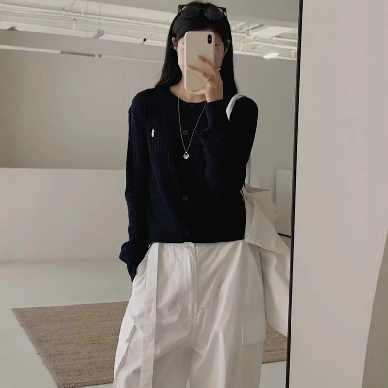 RL小马刺绣老钱风麻花针织衫女春秋经典休闲复古圆领毛衣通勤上衣|undefined