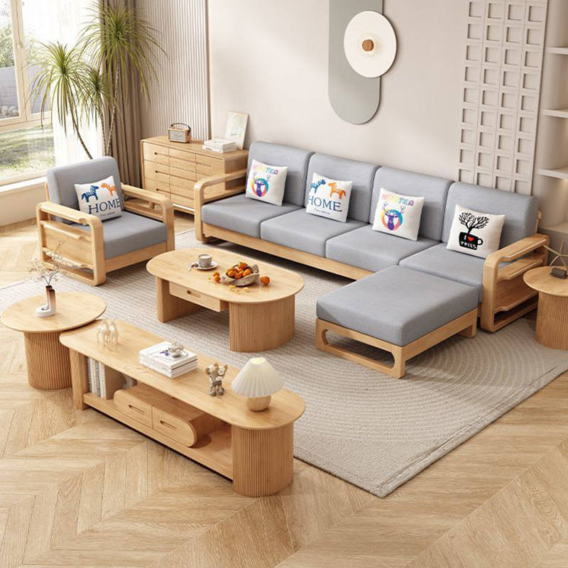 Sofá de madera sólida nórdica 123 combinación de esquina de la princesa tronco recto viento sólido fábrica de muebles de sala de estar al por mayor venta directa