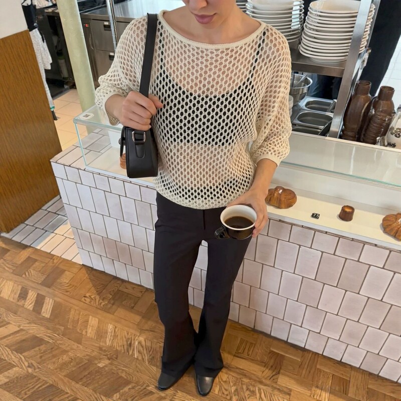 2026 Spring and Summer New Style Hollow-Out Knitted Blouse for Women, European and American Style Loose See-Through Three-Quarter Sleeve Top, Cross-Border Hot Sale