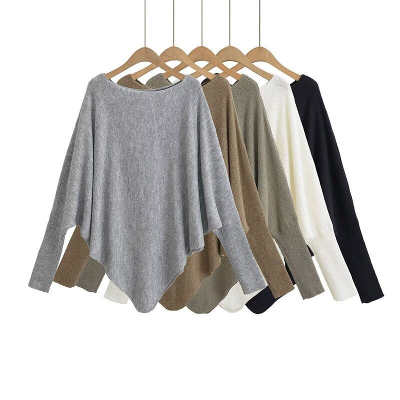 Nssf Homemade-Autumn New European and American Lazy Loose Casual Asymmetrical Bat Sleeve Cape Knitwear