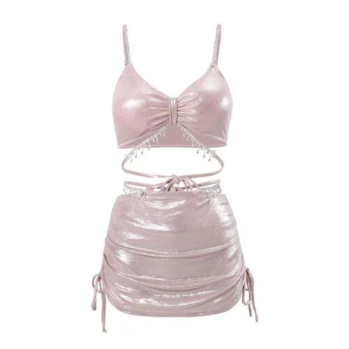 Women's swimsuit for hot springs, high-end pure lust style 2024 new sexy shawl split bikini three-piece suit