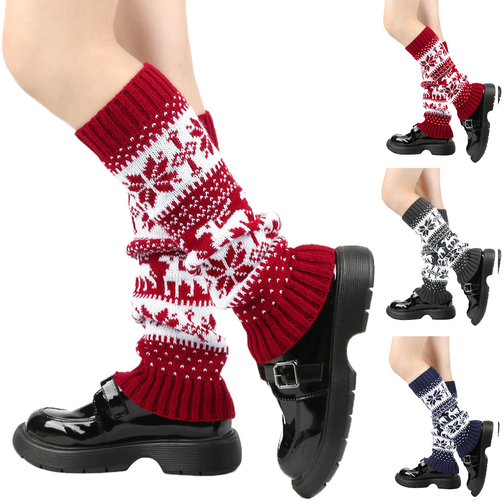 Calzini spessi calzini di Natale fiocco di neve cervo autunno e inverno copripiedi caldi calzini in pile calzini di lana lavorati a maglia leggings_voghion.com