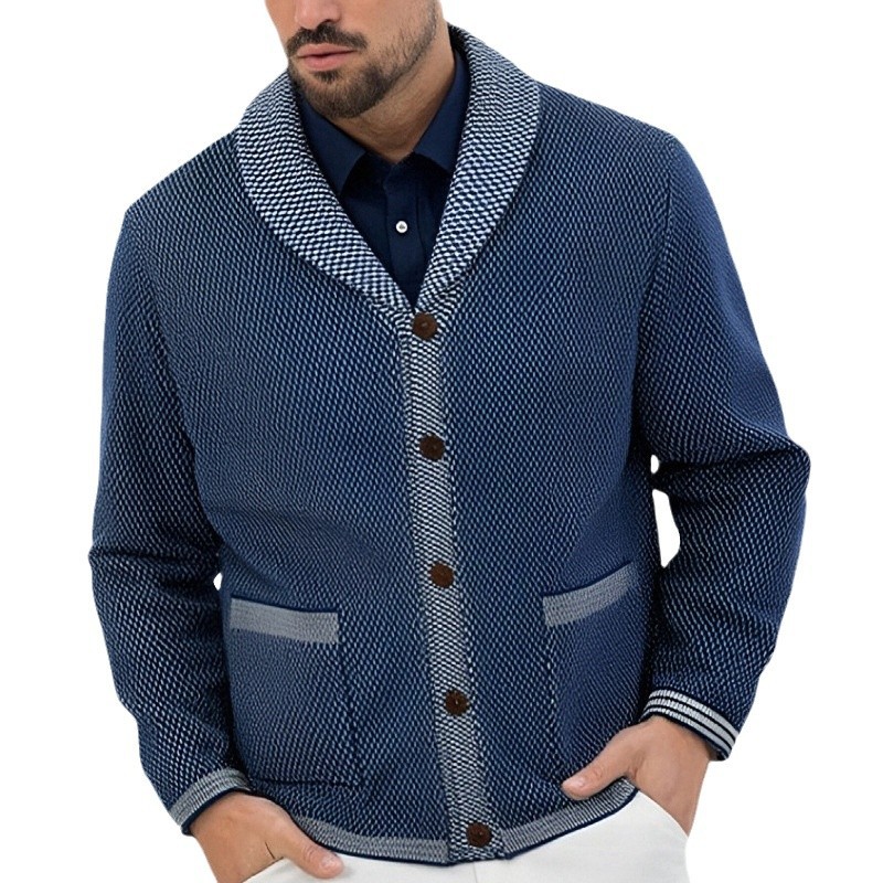 Men's Clothing men's casual jacquard knitted sweater jacket autumn and winter three dimensional patch pocket cardigan lapel sweater SY0048_voghion.com