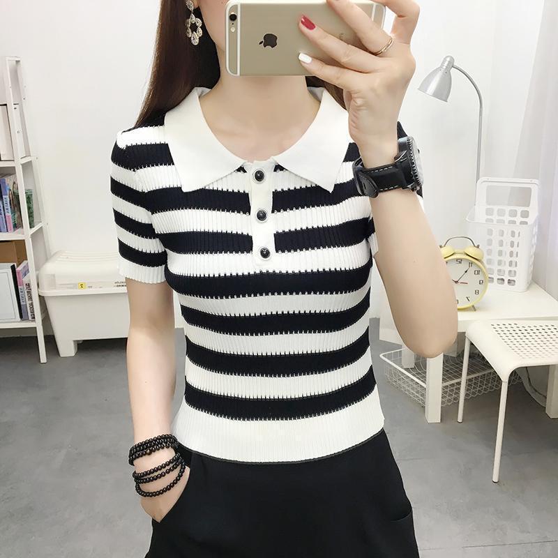 Short-Sleeved T-Shirt for Women 2026 New Style Stylish Doll Collar Knitted Short Top for Women Summer Ice Silk Base Shirt Short-Sleeved T-Shirt for Women 2026 New Style Stylish Doll Collar Knitted Short Top for Women Summer Ice Silk Base Shirt