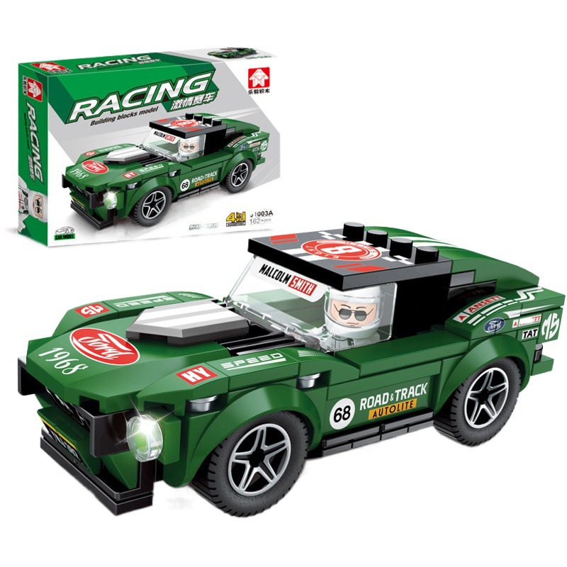 Los niños de bricolaje bloques de construcción de coche famoso coche de carreras 4-en-1 pequeña partícula juguetes educativos