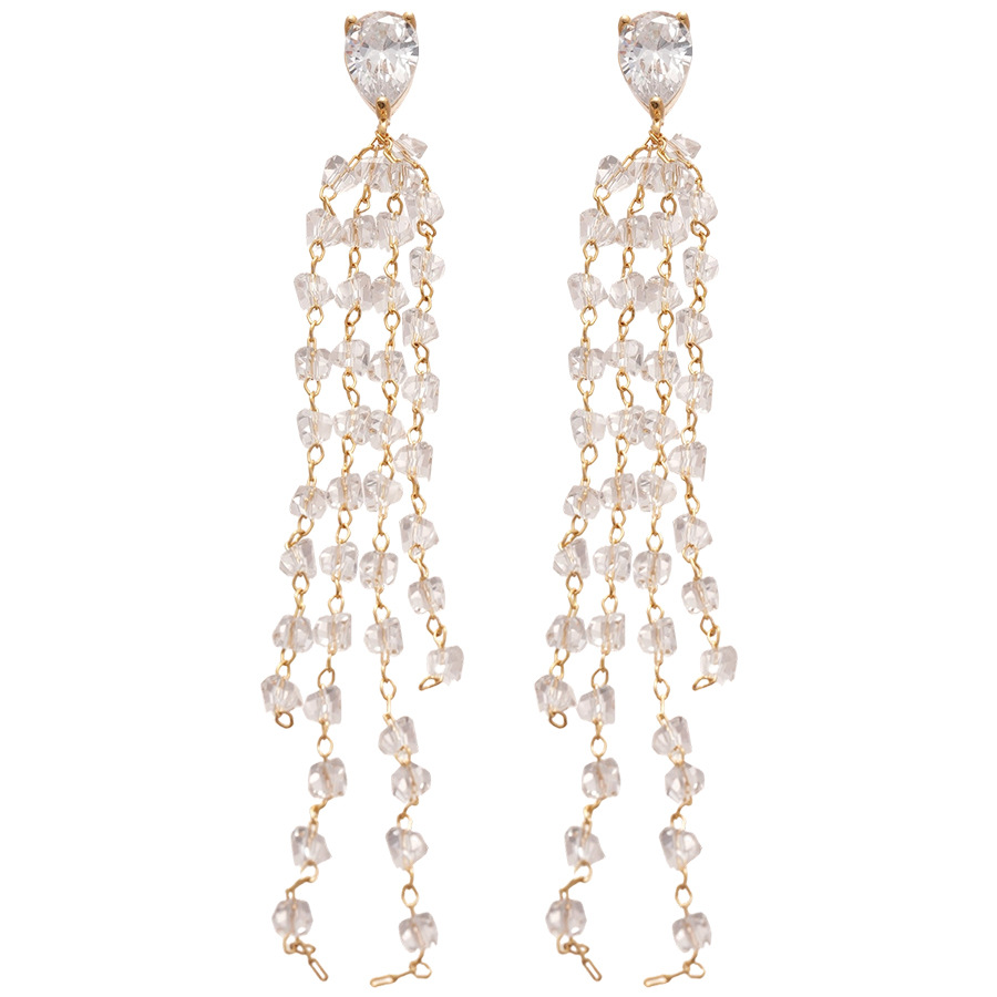 18k oro real galvanizado aguja de plata circón cristal artificial borla pendiente personalidad pendiente de nicho temperamento aretes de alta gama