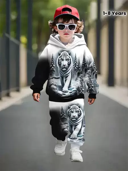 Children's Casual Sports 3D Digital Printing Hooded Sweatshirt Suit New European and American Cross-Border Trendy Spring and Autum Suit