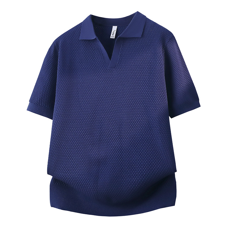 Polo camiseta de punto camiseta de manga corta hombre cuello V gaviota cuello piña estampado viejo dinero camiseta de seda de hielo fábrica de verano al por mayor