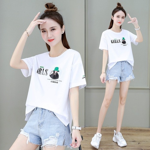 Short-sleeved T-shirt for women 2025 summer wear design with slits, loose, short half-sleeved T-shirt for small people