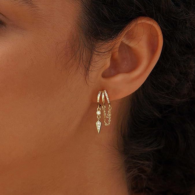 Light Luxury Zircon Drop Earrings Geometric Chain Pendant Jewelry_voghion.com