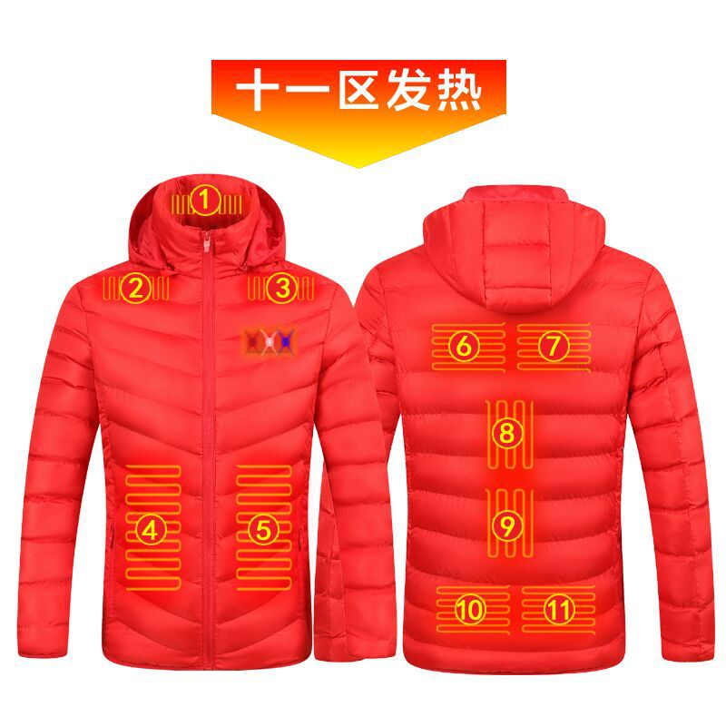 2 Zone 4 calefacción eléctrica abrigo de algodón acolchado USB carga térmica abrigo acolchado de algodón Distrito 9 calefacción inteligente abrigo acolchado de algodón con capucha invierno de los hombres engrosada zona