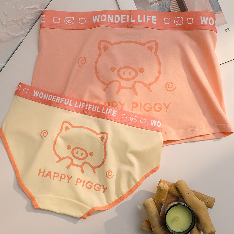 Piggy Men's Underwear Cartoon Cute Pure Cotton Couple Women's Underwear Briefs Young Boys Boxer Briefs New Style