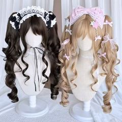 【乙女夢日記】かつらの女性の長い巻き髪のツインテールの虎の口挟みLolita双子の古早doll全頭