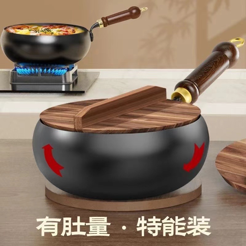 抖音一件代发新款加厚氮化大肚锅纯手工锻打小炒锅迷你小铁锅