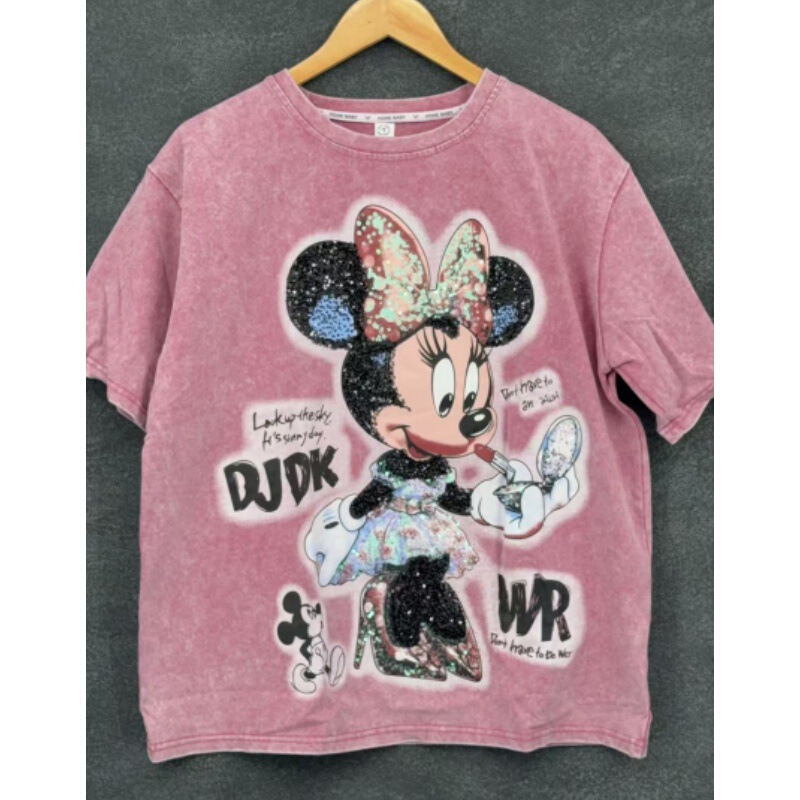 2- 150kg Women's Heavy-Duty Sequined Mickey Print Letter Design Niche Pure Cotton Street-Style Short-Sleeve T-Shirt for Women 2- 150kg Women's Heavy-Duty Sequined Mickey Print Letter Design Niche Pure Cotton Street-Style Short-Sleeve T-Shirt for Women