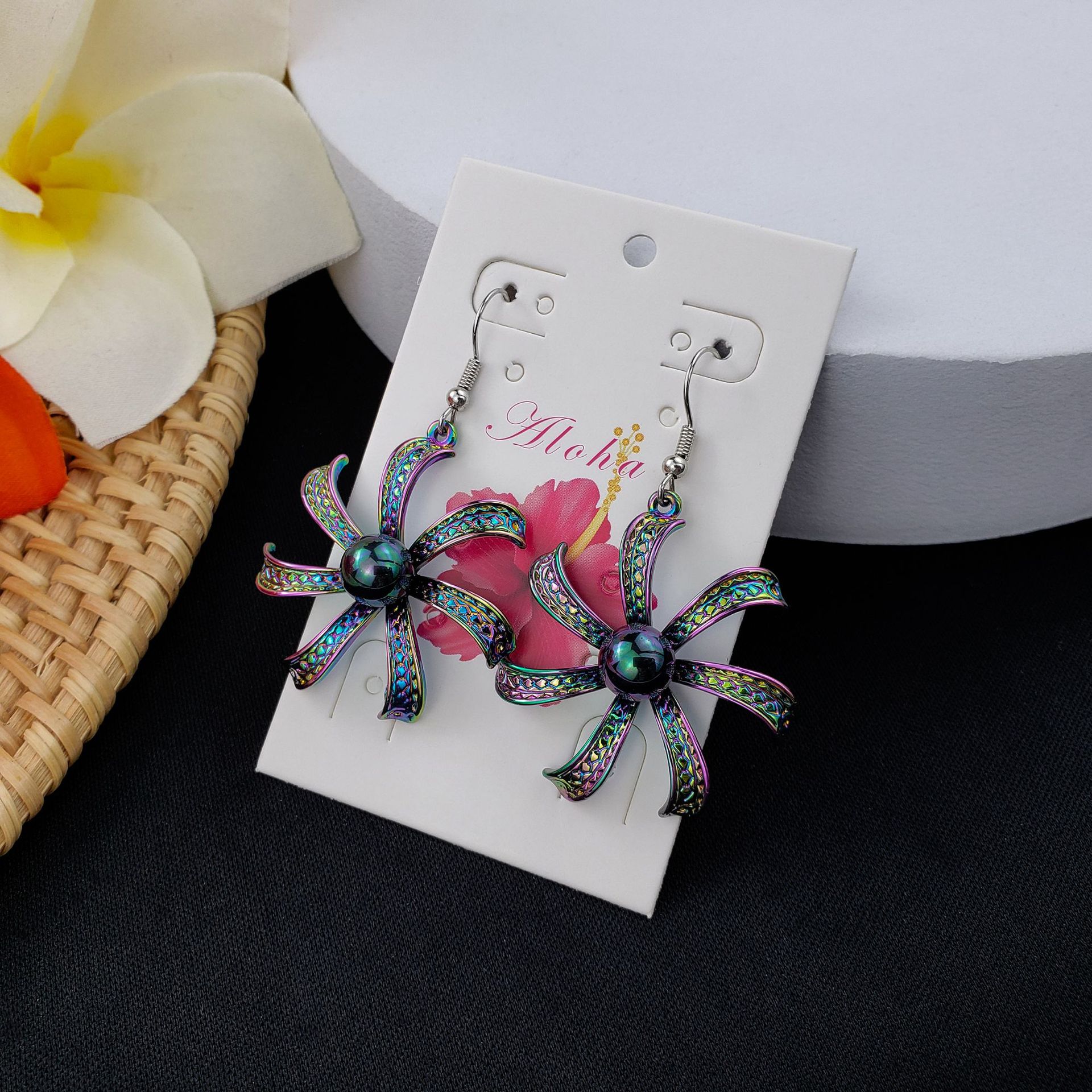 1 Pair Retro Flower Metal Enamel Inlay Pearl Womenu0027S Drop Earrings