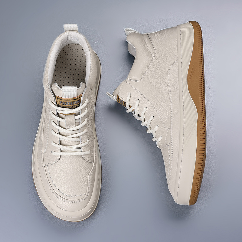 Invierno de piel de vaca de nuevo tipo de alta altura zapatos de algodón para hombres, cuero genuino con terciopelo grueso, calentamiento, zapatos casuales para hombres.