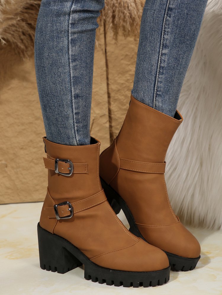 Big size thick heel boots women's autumn and winter fashion belt buckle explosive short boots cotton boots fashion boots_voghion.com