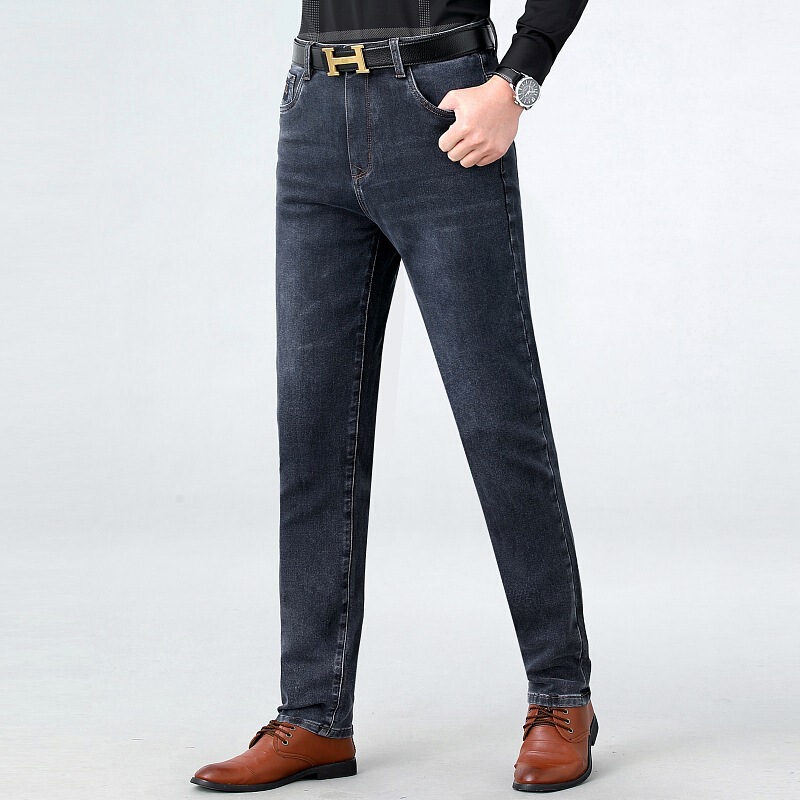 Brand Men's Jeans 2024 Spring and Autumn Middle-aged Stretch High Waist Business Straight Leg Casual Jeans Brand Men's Jeans 2024 Spring and Autumn Middle-aged Stretch High Waist Business Straight Leg Casual Jeans