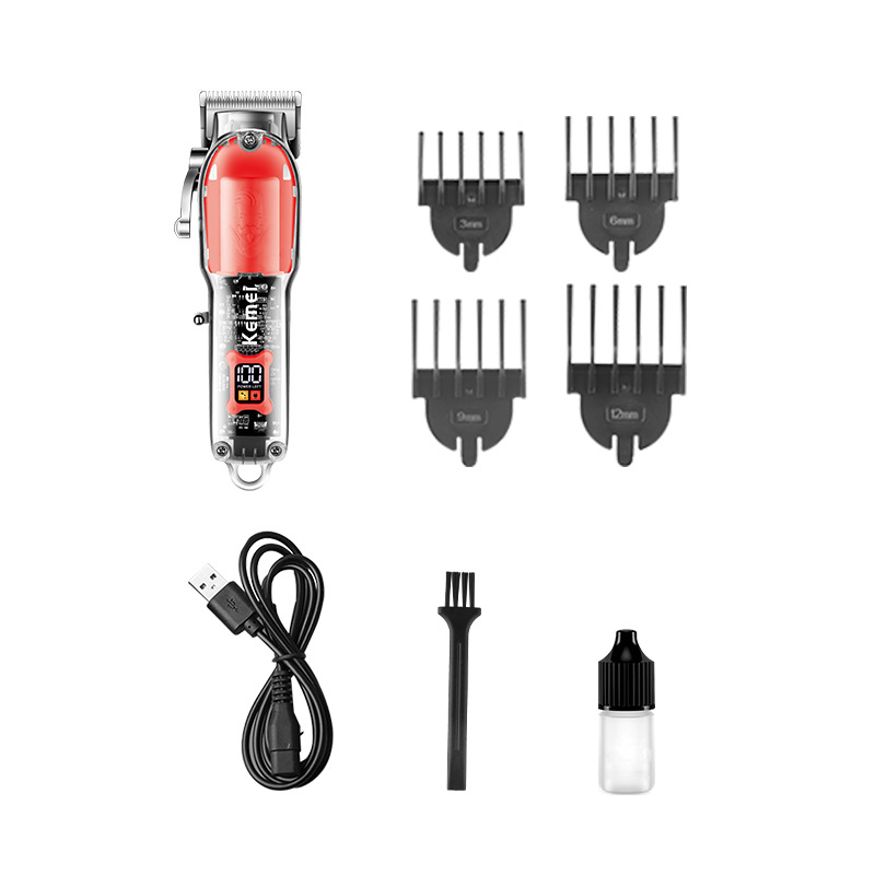 Kemei cortadora eléctrica KM-246 cuerpo transparente cabeza de aceite talla Clipper LCD pantalla digital profesional cortadora de cabello