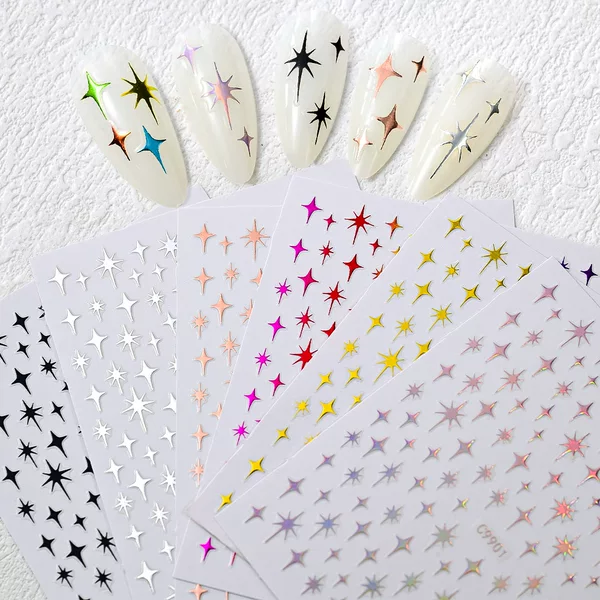 Internet Celebrity Explosive Star Nail Art Stickers 3D Adhesive Self-Adhesive Four-Pointed Star Cross Star Nail Stickers Girl Nail Art Stickers
