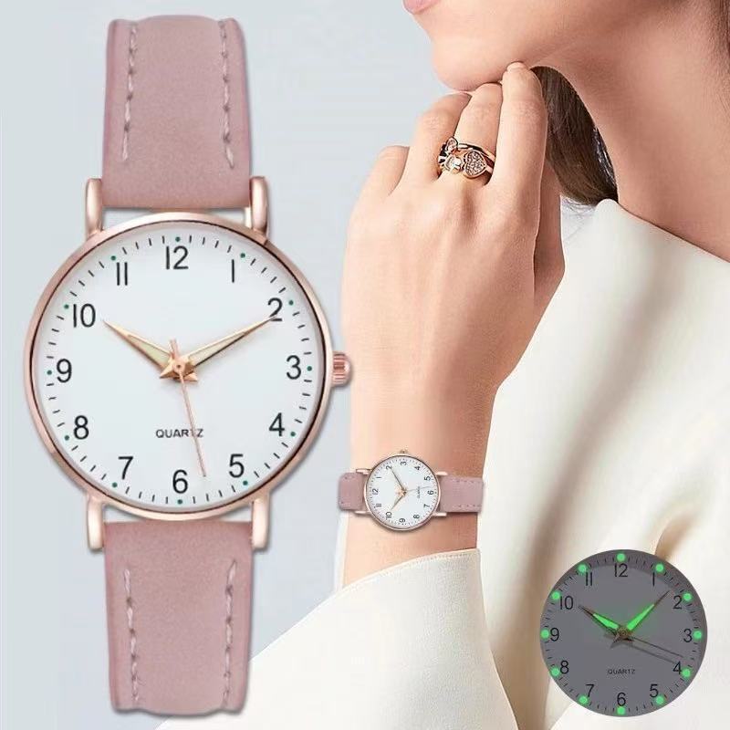 Korean Version of the New Digital Luminous Pointer Quartz Watch Set for Women, Versatile and Fashionable Leather Strap Watch for Female Students Korean Version of the New Digital Luminous Pointer Quartz Watch Set for Women, Versatile and Fashionable Leather Strap Watch for Female Students