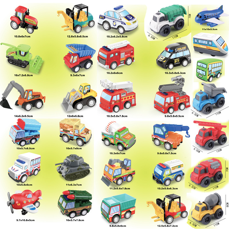Authentic Variety School Bus Q Version Engineering Vehicle Doll Machine Pull Back Car Cake Baking Ornament Gashapon Machine Toy
