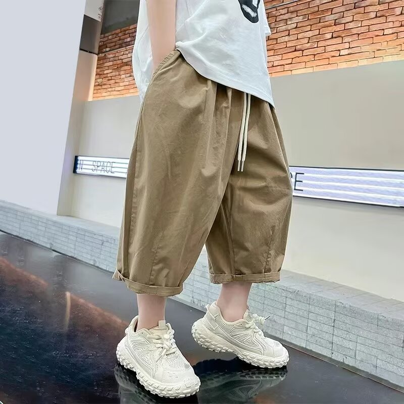 儿童装男童裤子夏季阔腿中裤2025新款大童男孩黑色七分裤夏款休闲