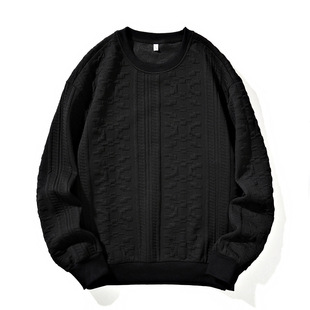 American-style Heavy Sweater Men's Spring and Autumn Three-dimensional Steel Seal plus size Loose Autumn Round Neck Long-sleeved Base Shirt Top