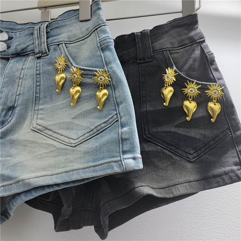 Pantalones Cortos de Mezclilla para Mujer de Cintura Baja Efecto Desgastado