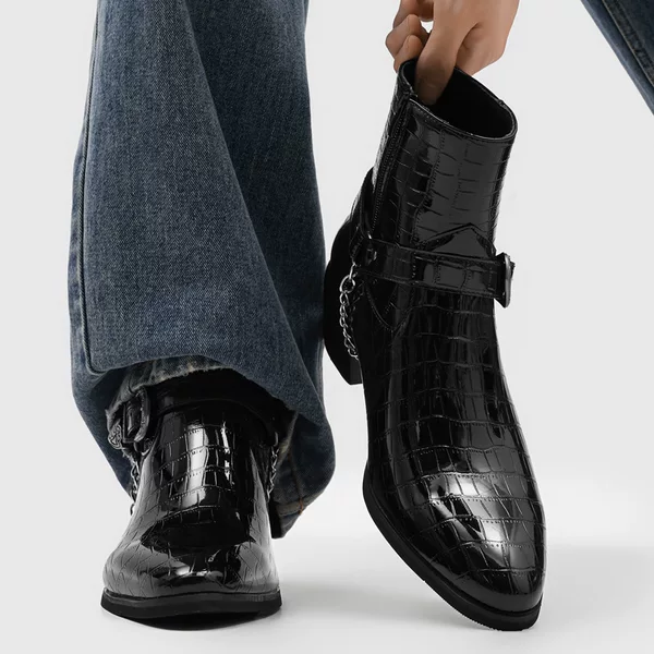 2026 Summer New Niche Style Chelsea High-Top Crocodile Pattern Rock Short Boots Casual Side Zipper Martin Boots