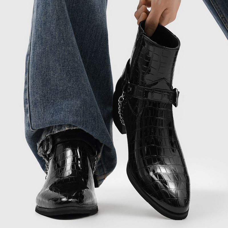 2026 Summer New Niche Style Chelsea High-Top Crocodile Pattern Rock Short Boots Casual Side Zipper Martin Boots