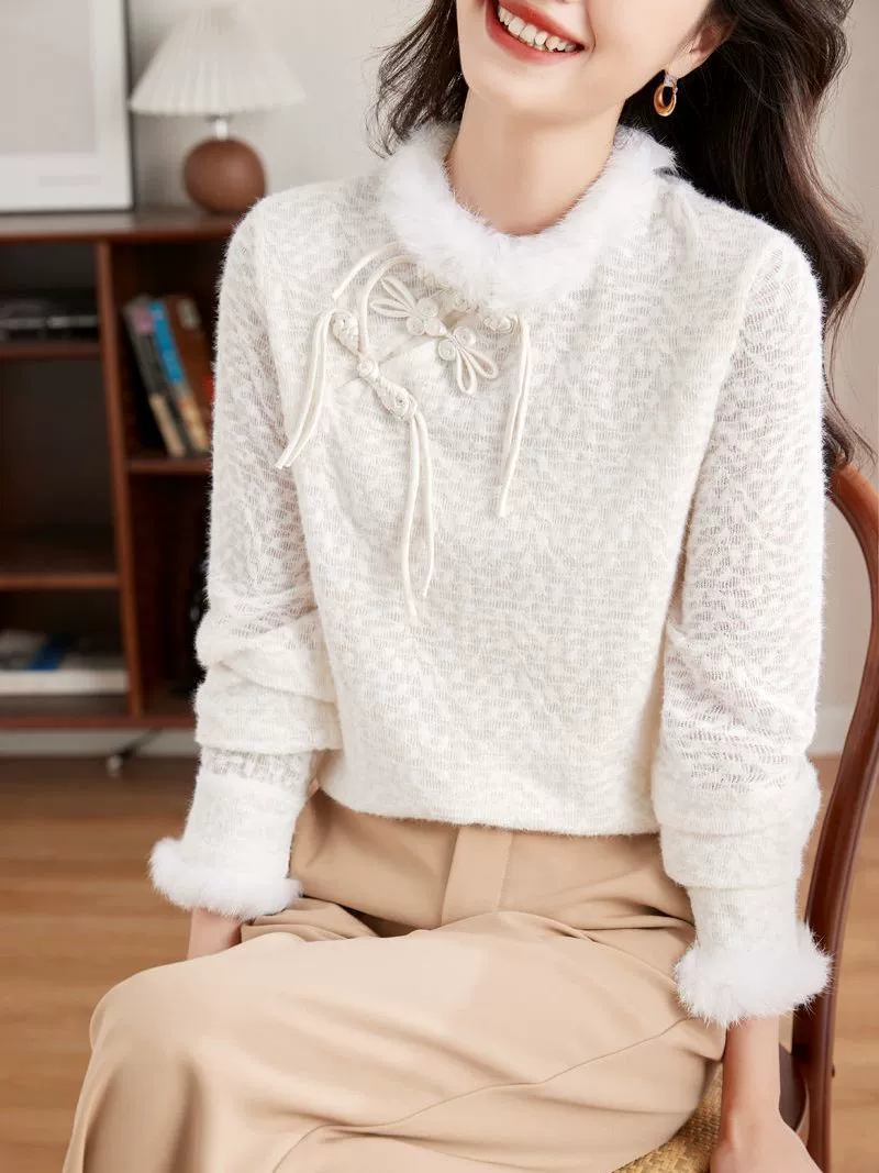 Ретро национальный ветер пуговицы плюс бархат утолщение женский зимний 2023 новый темперамент улучшенный чонсам чувство дикий топ