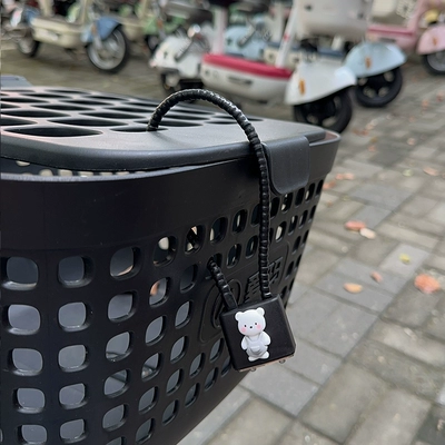 car basket wire rope key — Helmet lock - 28cm-thick-steel-cable-rope-key-style-black-white-strap-bear