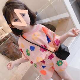 夏季家居服可爱男童女童小孩空调服薄款短袖运动上衣套装睡衣童装