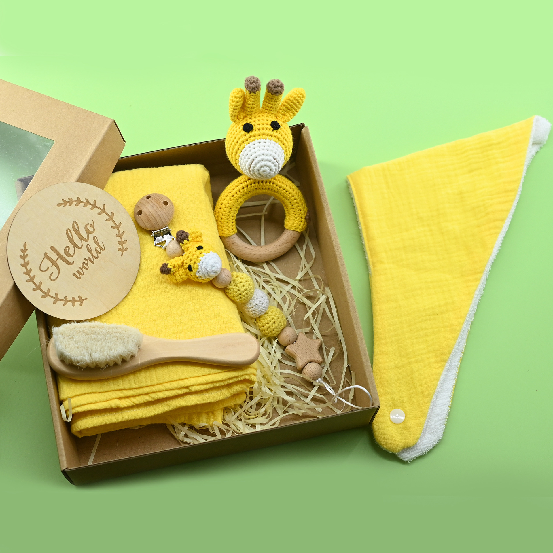 Nuevo bebé animal crochet campana de madera caja de regalo de nacimiento juego cadena de chupete bebé nacimiento luna llena regalo