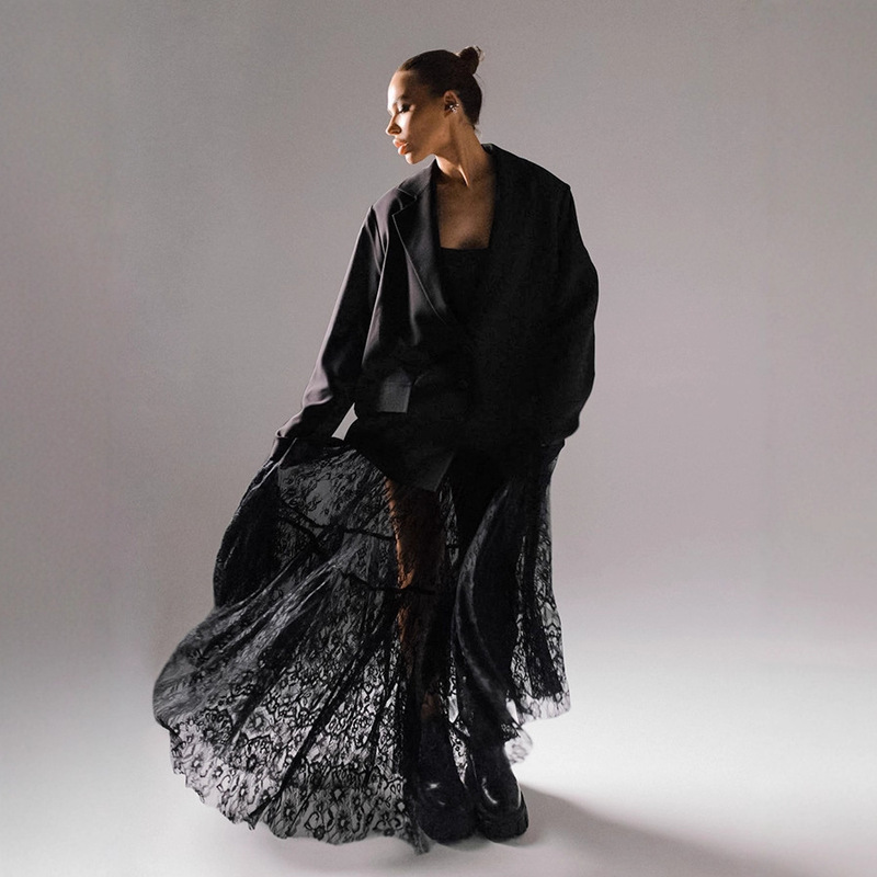 Black Sexy See-Through Jacquard Lace High-Waisted Skirt for Women European and American Cross-Border New Fashion Commuter Temperament Long Skirt for Women