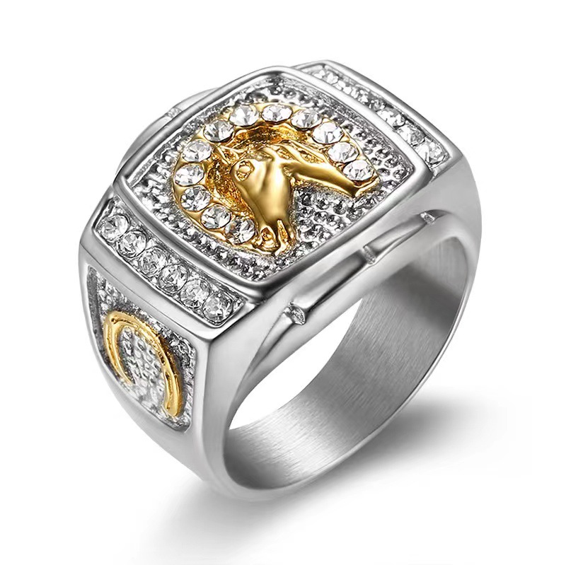 Men's Gender Plating Design Men's Hip-Hop Rings Horse Titanium Steel Men Signet Rings