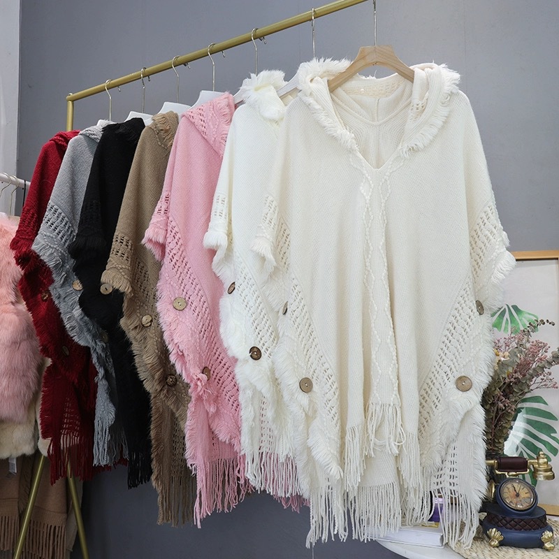 Spring, Autumn Season Women's Gender Women's Vintage Style Simple Style Solid Color Yarn Tassel Shawl